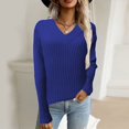 thumbnail image 3 of Vedolay Fall Sweaters for Women 2023 V Neck Long Sleeve Pullover Sweaters Casual Lapel Collar Knit Tops,Blue M, 3 of 4