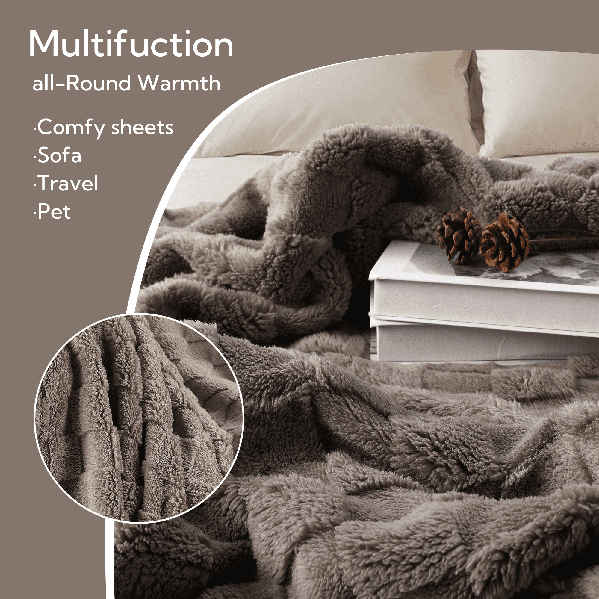 SUNNY HEAT Sherpa Blanket Twin Size 60''x80'' All-Season Lightweight Ultra Soft Bed Blanket Couch, Bed, Sofa, Travel Use, Gift, Light Grey