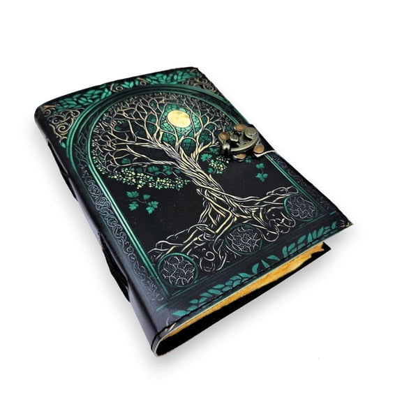 Premium Leather Tree and Moon Printed Journal – 7x5 Inch Sketchbook Notebook