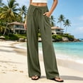 thumbnail image 5 of BLTIBY Casual Pants for Women Drawstring Elastic Waist Trousers Loose Fit Wide Leg Bottoms Beach Vacation Lounge Pant with Pockets Army Green XL, 5 of 6