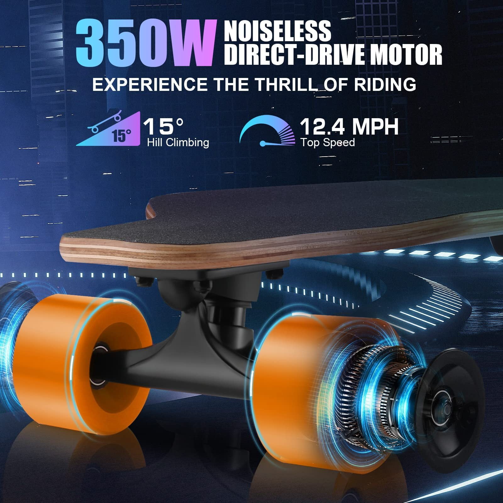 Skateboard Electrico Caroma con Mando a Distancia, 350W Hub-Motor
