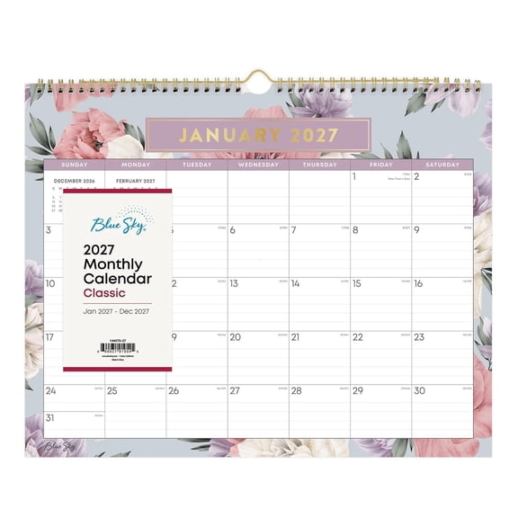 Blue Sky 2027 Monthly Wall Calendar, January 2027 - December 2027, Durable Twin Wire Binding, 15" x 12", Perfect For Home, Office And Classrooms, Tula