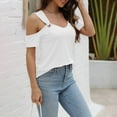 thumbnail image 5 of Raeneomay Off Shoulder Tops for Women Women Summer Sexy T-Shirt Cold Shoulder Pullover Blouse V-Neck Short Sleeve Solid Tops, 5 of 6