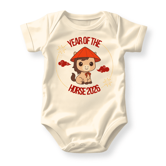 Year Of The Horse Zodiac Baby Bodysuit, Newborn Outfit, Baby Clothes, Gift for Children 6-9m Natural