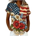 thumbnail image 2 of Mifsaly Short Sleeve Button Down Shirts for Women Lapel Collar V Neck Blouses Patriotic Hearts American Flag Print Independence Day Tops 2026 XL, 2 of 6