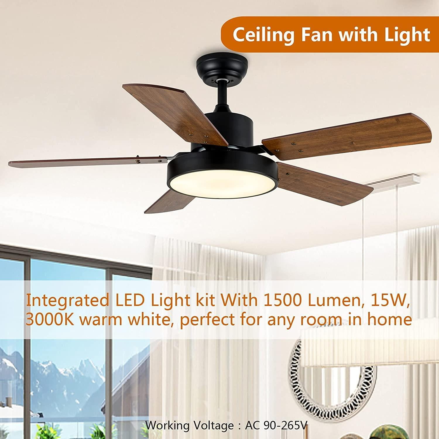 UbesGoo 44 inch Ceiling Fan with LED Light and Remote Control, 6-Speed ...