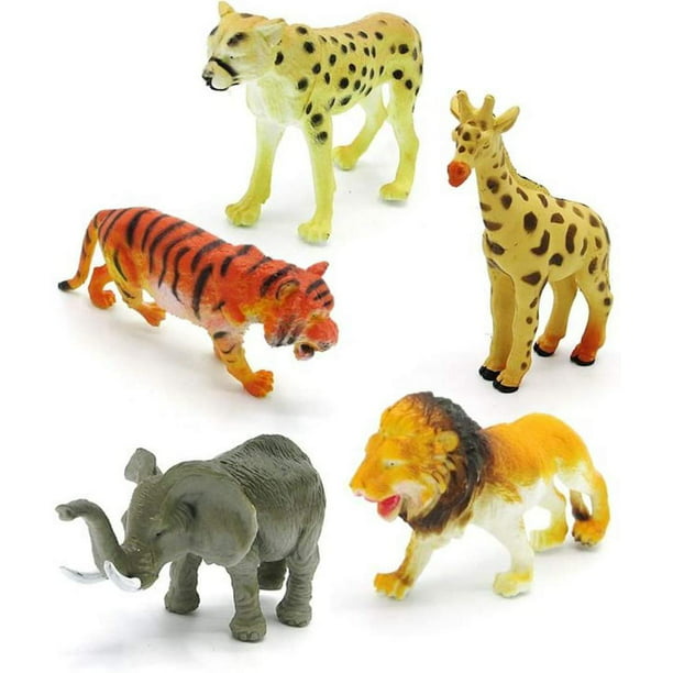 Safari Wild Animal Toy Set Realistic Animal Design Assorted Party Favor -  Toy Animal Collection Goodie bag and Piñata Filler | Educational Toys -  Pack of 5 