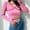 Pink, variant on Idoravan Long Sleeve Shirts for Women Women's V-neck Slim Cross Lace Solid Color Bottom Long-sleeved Pullover Shirt Top