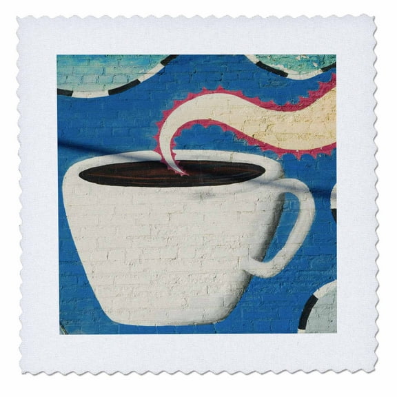 3dRose, TEXAS, Deep Ellum District, Coffee Cup Mural - US44 WBI0032 - Walter Bibikow, 10x10 inch quilt square