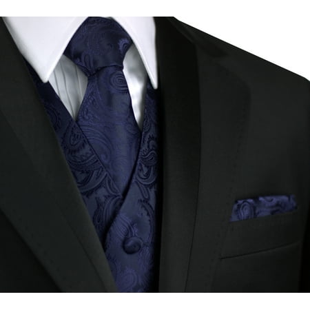 Italian Design, Men's Tuxedo Vest, Tie & Hankie Set in Navy