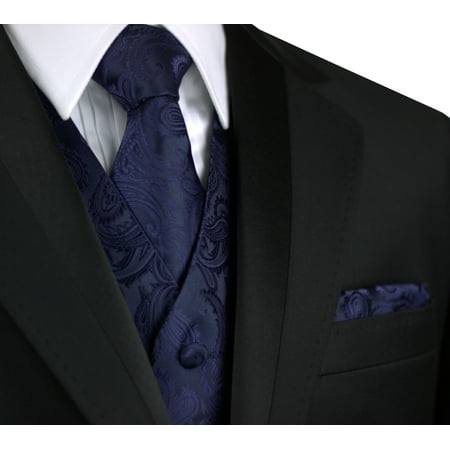 Italian Design, Men's Tuxedo Vest, Tie & Hankie Set in Navy (Best Mens Tuxedo Brands)