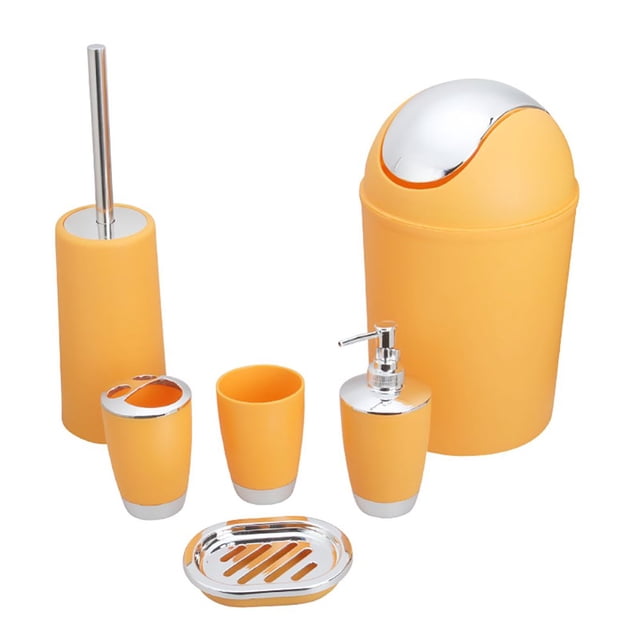 6Pcs Lotion Bottle Toothbrush Mouthwash Cup Waste Bin Bathroom Accessory Set