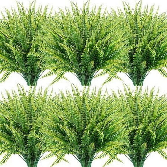ZOELNIC 8pcs Artificial Plants Fake Boston Fern Greenery Outdoor UV Resistant No Fade Faux Plastic Plants Garden Porch Window Box Decorating
