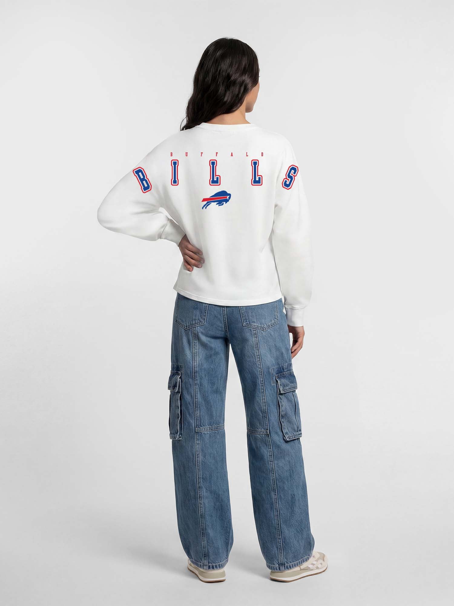 Buffalo Bills Reebok Womens White Heavyweight Cotton Long Sleeve Pullover