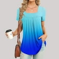 thumbnail image 2 of MIUOWANP Women's Short Sleeve Tops Casual Gradient Color Loose Breathable Square Neckline Pleated T-Shirt Size XL(10)Sky Blue, 2 of 5