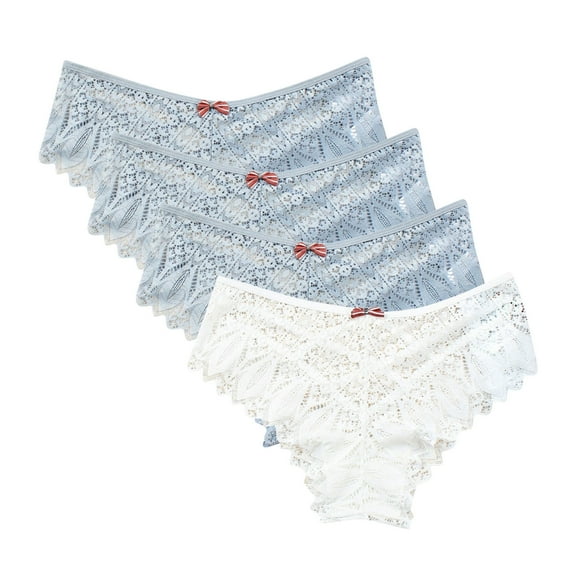 Tummy Underwear for Women 4 Pack Seamless Underwear for Women Lace Thong Cheeky Panties Breathable Briefs Stretch High Cut Plus Size Ladies Bikini Thongs Womens Underwear Cotton White S