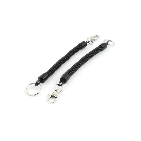 Unique Bargains Lobster Clasp Stretchy  Coiled Strap Lanyard Keyring Black 2 Pcs