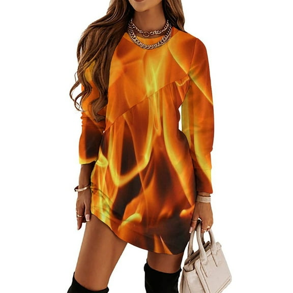 Fire Long Sleeved Dress Women"s evening dress Dress vintage birthday dresses for women