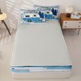 thumbnail image 4 of Manfei Kawaii Camper Zipper Twin Comforter Sets with Fitted Sheet and 2 Pillowcases,Cute Adventure Car Zipper Bedding Set,Light Blue White,Reversible, 4 of 7