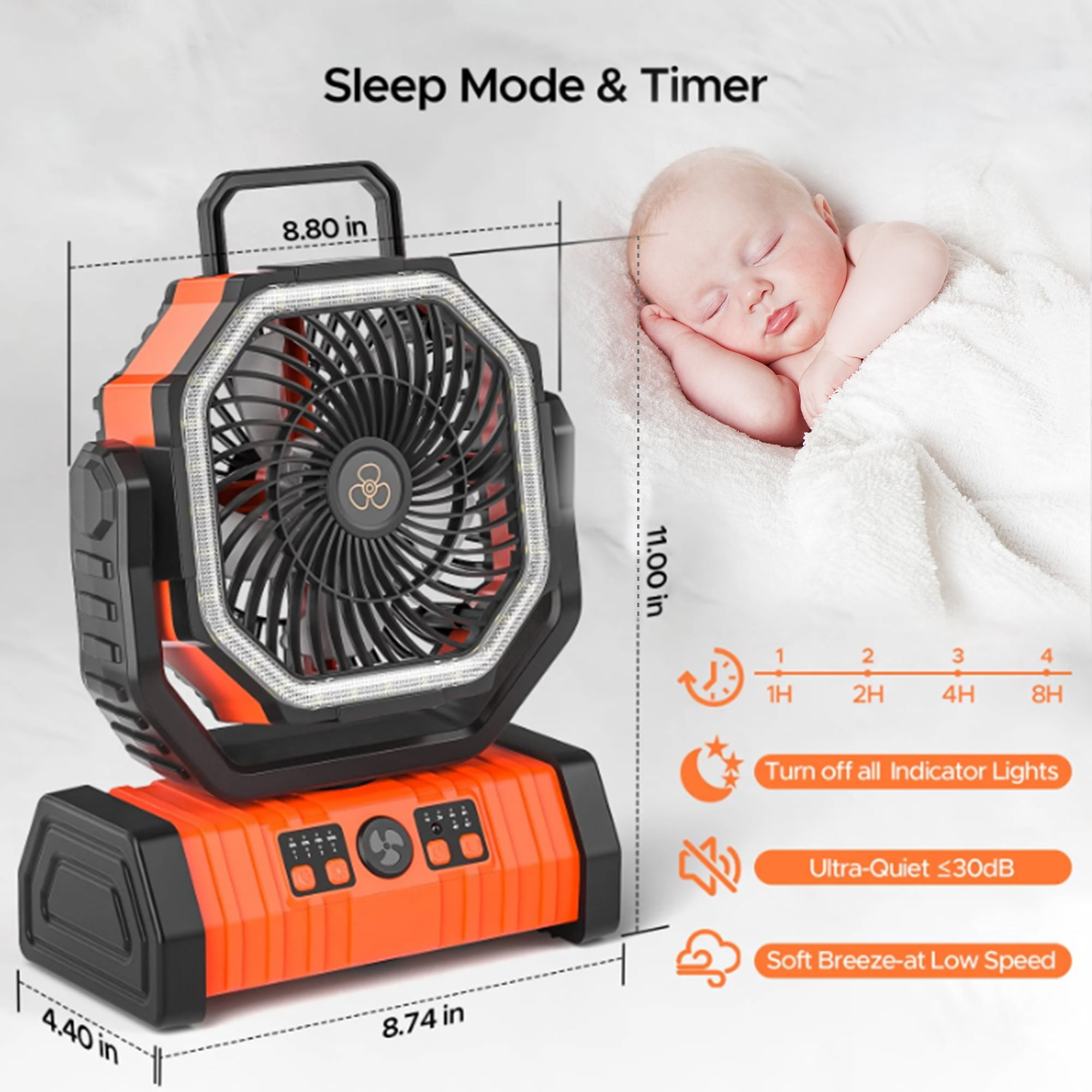 Acpouw Camping Fan with LED Lantern - 9 Inch Tent Fan, 20000mAh (60 Hour) Battery Fan, Self-Oscillating Cordless Fan, Tent Fan with Remote, 4 Speed, 4 Timers for Outdoor Camping