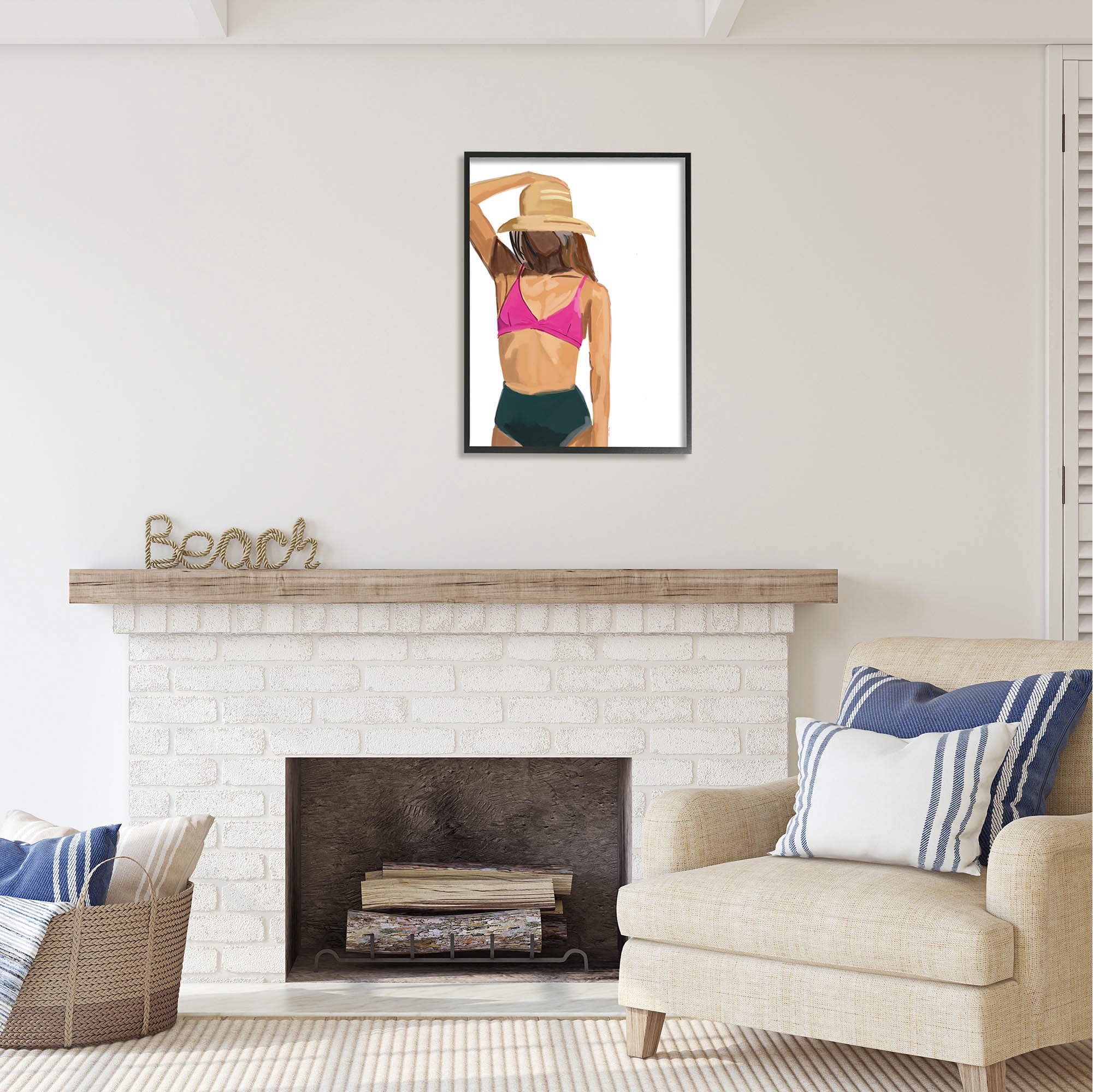 Stupell Industries Summer Beach Girl In Sun Hat Coastal Painting Black Framed Art Print Wall Art