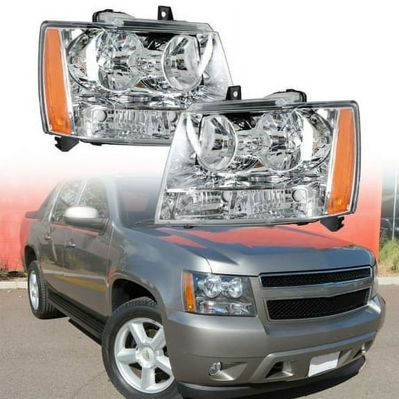 LABLT Replacement for 2007-2014 Chevy Tahoe/Suburban/Avalanche 1500 2500 Headlights Driver & Passenger Side Headlamps Chrome Housing GM2502263 GM2503264