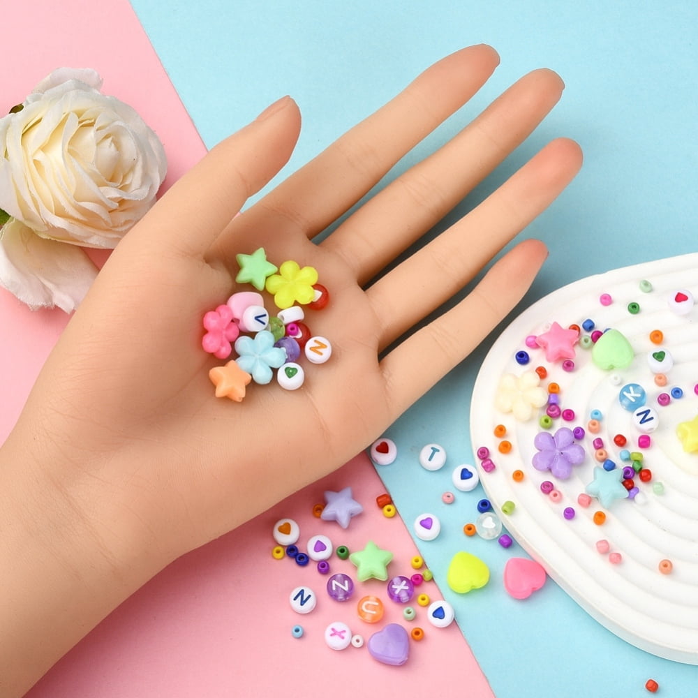 1set color Bracelet Making Kit Including Glass Seed Beads Heart and Letter Pattern & Flower & Star Acrylic Beads Tweezers Mixed color Glass Seed Beads: 5616pcs/box