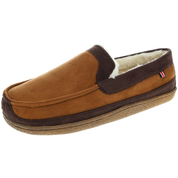 IZOD Men's Moccasin Slipper, Memory Foam, Indoor/Outdoor, Warm Classic Slip-On, Two-Tone Tan, Men's Size 13