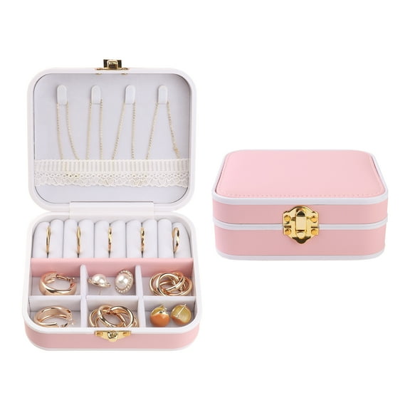 Unique Bargains Travel Jewelry Box Small Portable PU Leather Jewelry Organizer Case Pink