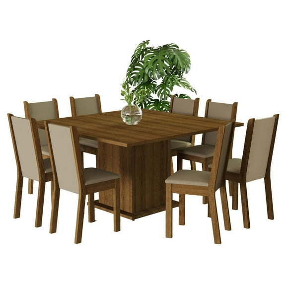 Juego de Comedor Mesa Tablero de Madera 8 Sillas Marrón/Crema/Beige Marisa MADESA