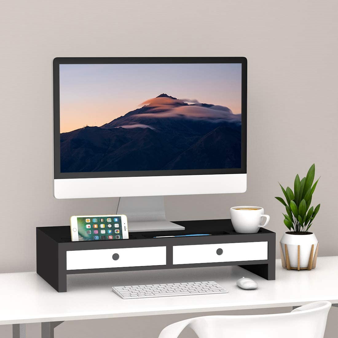 Monitor Stand Riser with Drawer - Desk Shelf Organizer Keyboard Storage Black 22" x 10.6" x 4.7"