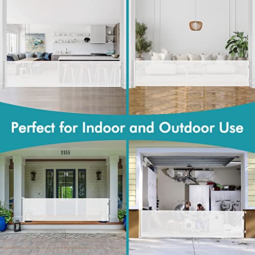 140 Inch Wide Retractable Baby Gates Retractable Dog Gate for Large Openings, Extra Wide Baby Gates for Dogs Indoor Retractable Gate Outdoor Pet Gate, Mesh Gates for Kids or Pets Dog Fence, White