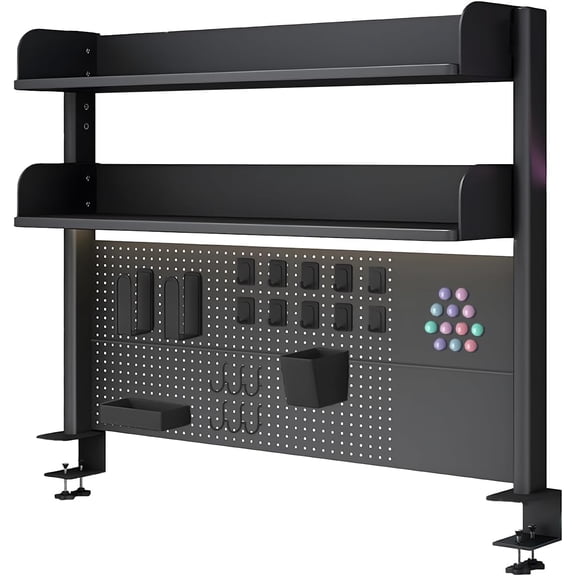 Clamp On Desk Shelf Organizer  Clamp On Desk Pegboard Computer Desk Accessories for Office  Privacy Panel for Gaming Desk  Clamp-On Desktop Shelving System
