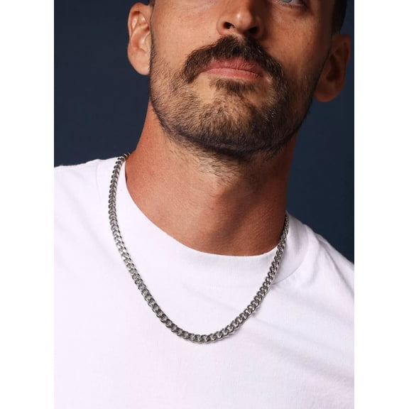 Italian Solid 925 Sterling Silver 7mm Miami Cuban Chain Necklace Silver Chain