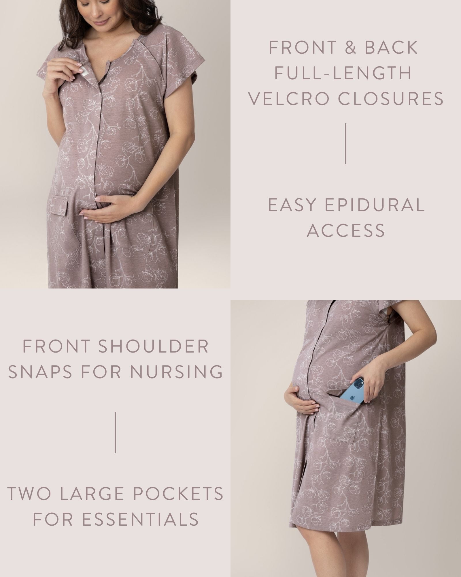 Kindred Bravely Labor and Delivery Gown, 3 in 1 Hospital Gowns for Women Labor Delivery (Lilac Bloom, S-M-L)
