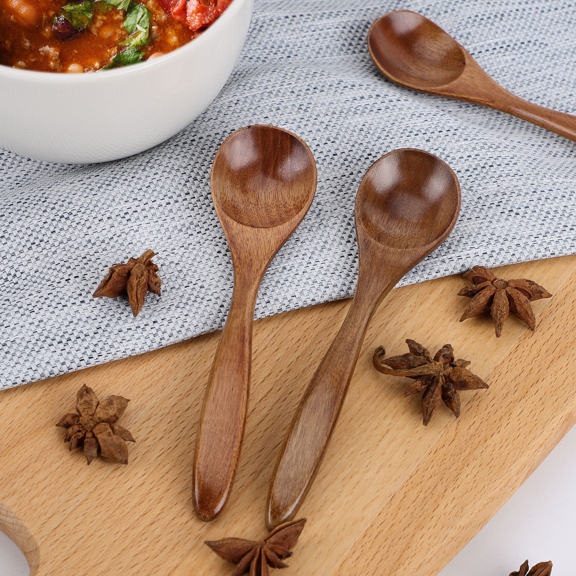 Unique Bargains Wooden Spoons 6 Pcs Home Kitchen Soup Spoon Oil Salt Sugar Spoons