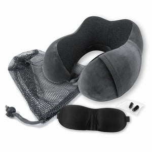 Protege 4-Piece Memory Foam Neck Pillow Travel Set, Gray