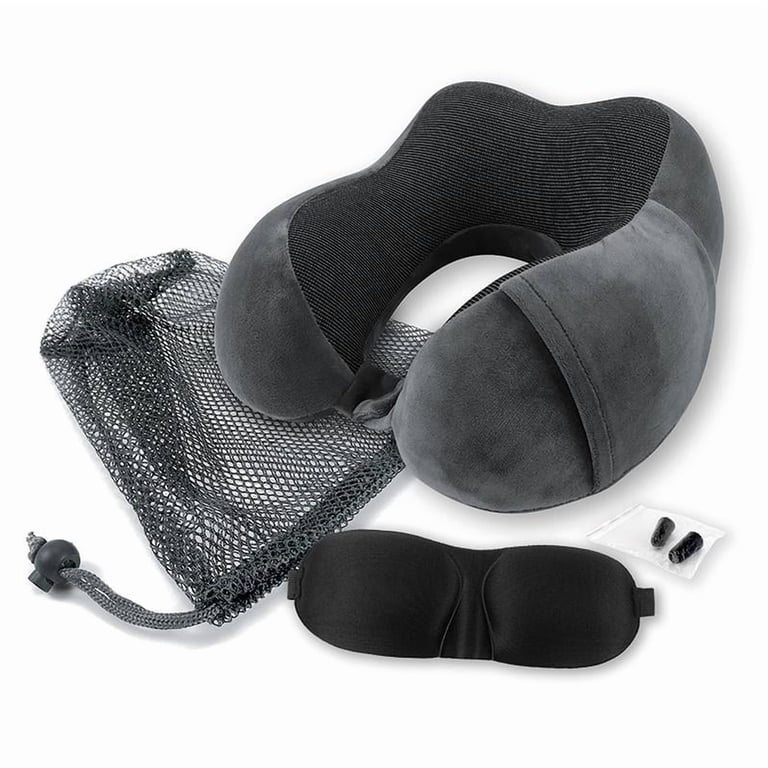 Protege 4-Piece Memory Foam Neck Pillow Travel Set, Gray photo 1