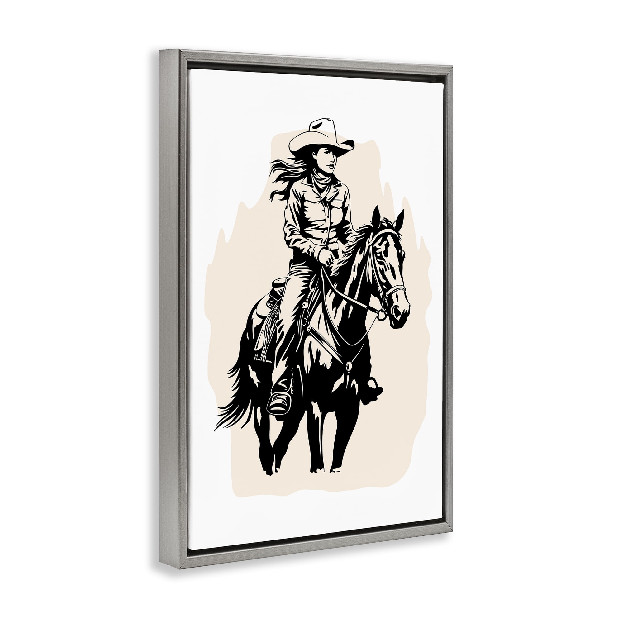 Stupell Industries Saddle Sisters Cowgirl People Painting Gray Floater Framed Canvas Art Print Wall Art, 17 x 25