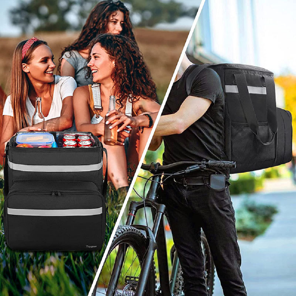 Food Delivery Backpack, Expandable Insulated Hot Pizza Bags for Delivery Bike, Large Leakproof Waterproof Delivery Bag with 4 Mesh Pockets Reflective Strip Applicable for Uber Eat, Camping & Beach