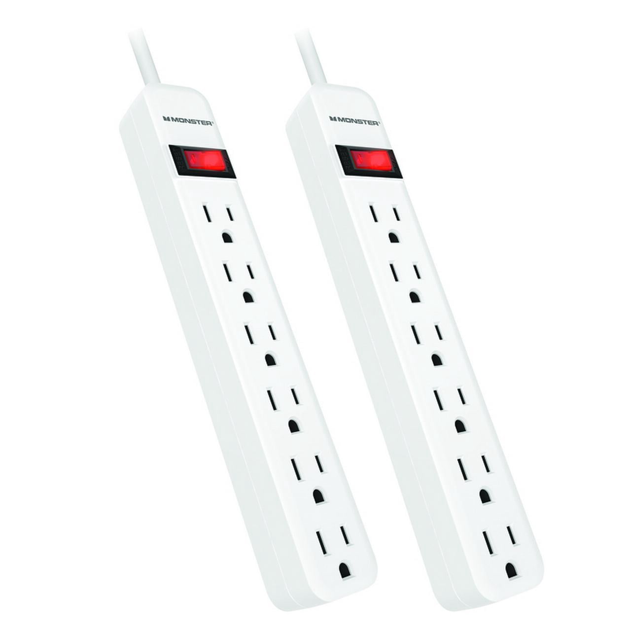 Monster 3001093 2.5 ft. 6 Outlets Power Strip, White