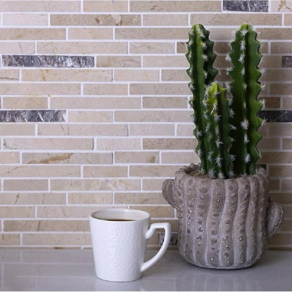 Apollo Tile   5 Pack Beige 11.6-in. x 12-in. Linear Polished Marble Mosaic Tile (4.83 Sq ft/case)