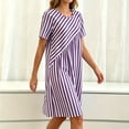 thumbnail image 6 of Snorda Summer Dress for Women Striped Dress Crew Neck Short Sleeve Patchwork Dresses Casual Loose Soft Breathable Dresses for Women All-Day Comfortable Wear, 6 of 7