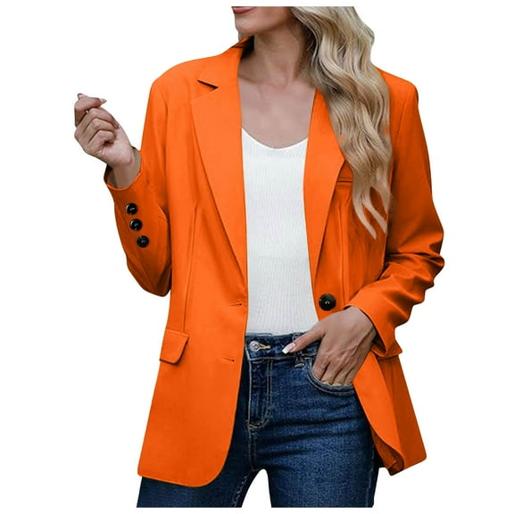 Siilsaa Womens Blazers Casual Blazer Fall Fashion Long Sleeve Open Front Work Office Suit Orange,S