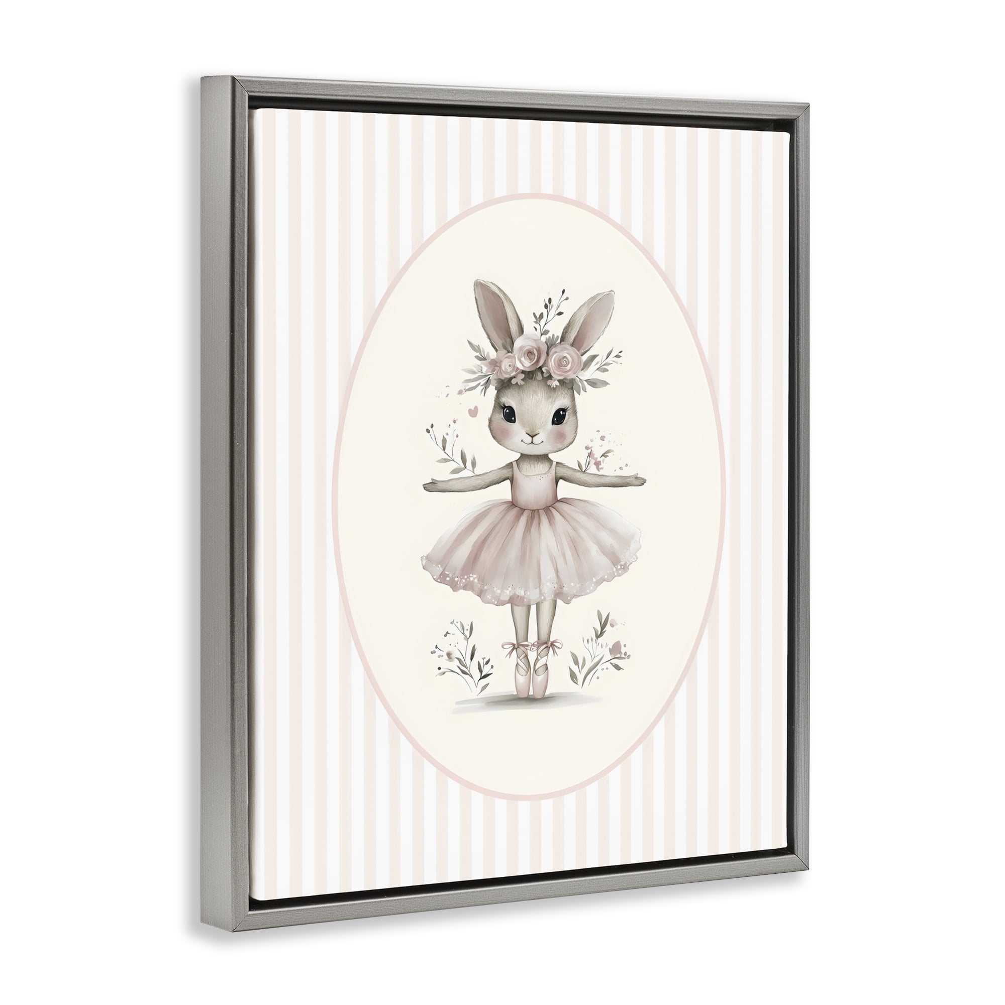 Stupell Industries Nursery Ballerina Bunny Striped Gray Framed Floater Canvas Wall Art, design by LSR Design Studio