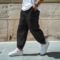 thumbnail image 2 of Cargo Pants For Men, Pants for Men Straight Leg Linen Pants Elastic Waist Drawstring Trousers Casual Beach Bussiness Dress Loose Fit Pant with Pockets Black XL, 2 of 7