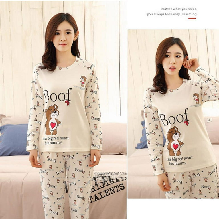 Ladies Womens Pyjamas Set Long Sleeve Top Nightwear Pajamas U1C6