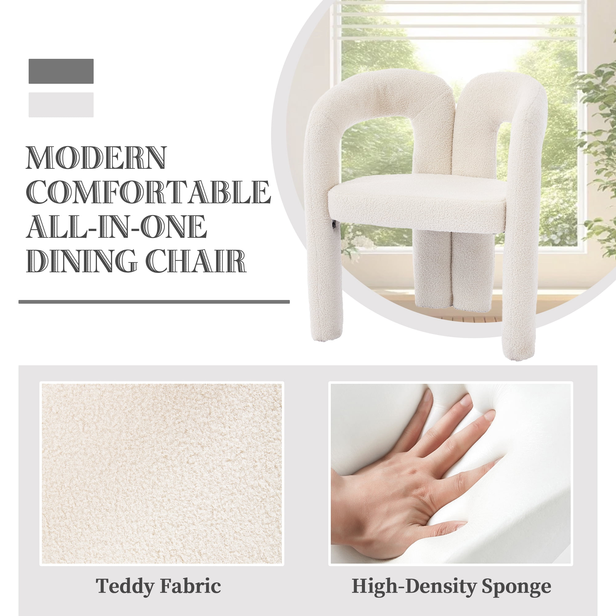 MOONMISS Teddy Fabric Upholstered Wood Frame Contemporary Designed Dining Side Chair（set of 2）-Beige