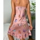 thumbnail image 4 of Women Night Dress Lace Trim Floral Print Sleeveless Spaghetti Strap Ruffle Hem Silk Nighty Dress Pink XL, 4 of 6