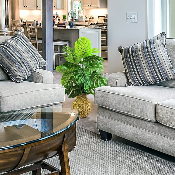 LCG Florals Artificial Plant, Monstera Plant, 3 ft, Hand Woven Basket